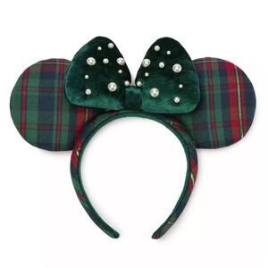 Disney Parks 2025 Christmas Plaid Pearls Bow Minnie Ears Headband